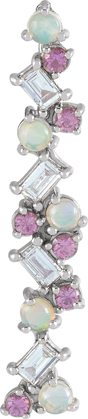 Platinum Natural Ethiopian Opal & Natural Pink Sapphire & Natural Diamond Scattered Bar Pendant – 1/8 CTW