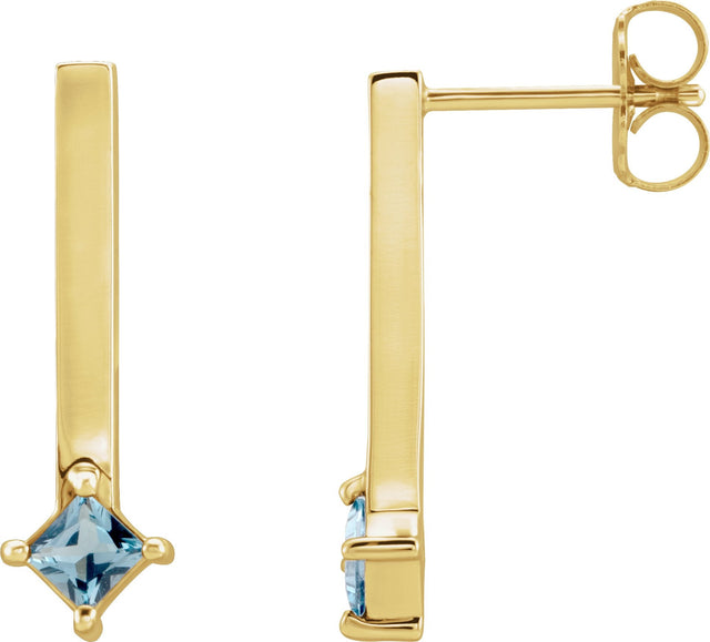 14K Gold Square Natural London Blue Topaz Bar Drop Earrings - Yellow Gold
