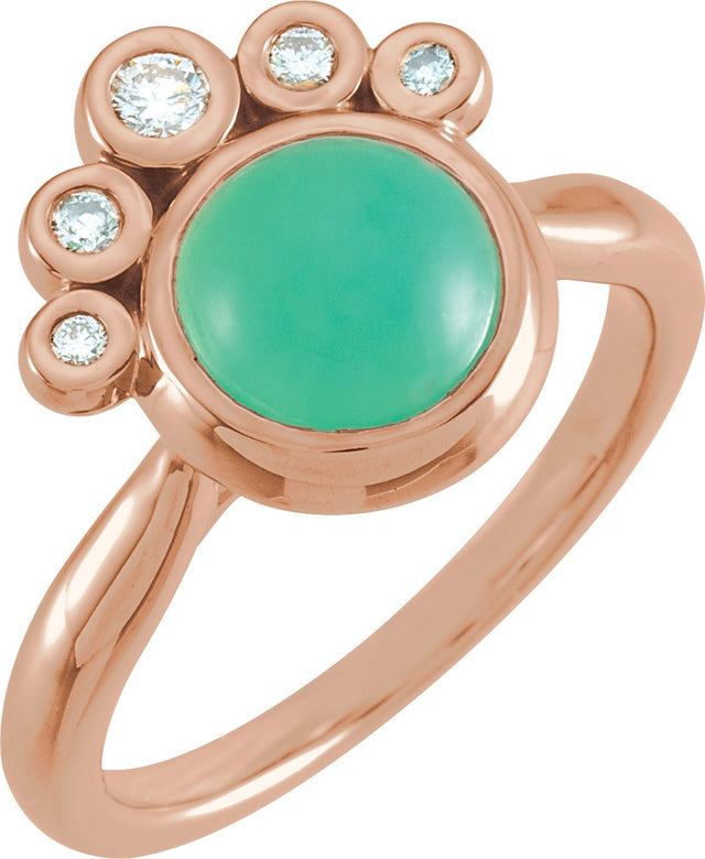 14K Gold Round Natural Diamond Bezel-Set Cabochon Ring - Rose Gold