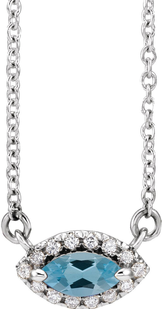 Platinum Marquise Natural Aquamarine & Natural Diamond French-Set Halo-Style Necklace
