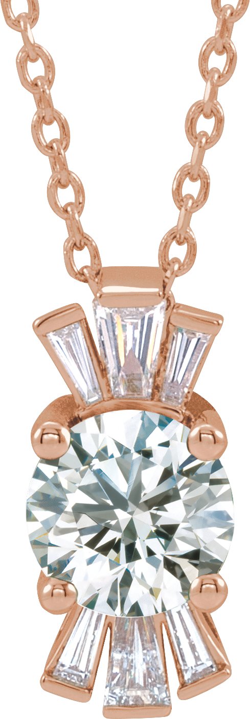 14K Gold Round Natural White Sapphire & Natural Diamond Accented Necklace or Pendant – 1/6 CTW - Rose Gold