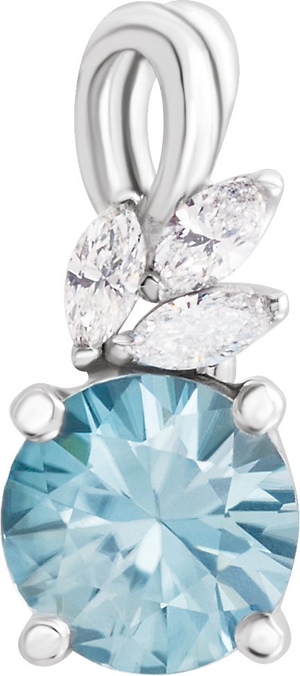 14K Gold Round Natural Blue Zircon & Natural Diamond Accented Floral Necklace or Pendant - White Gold