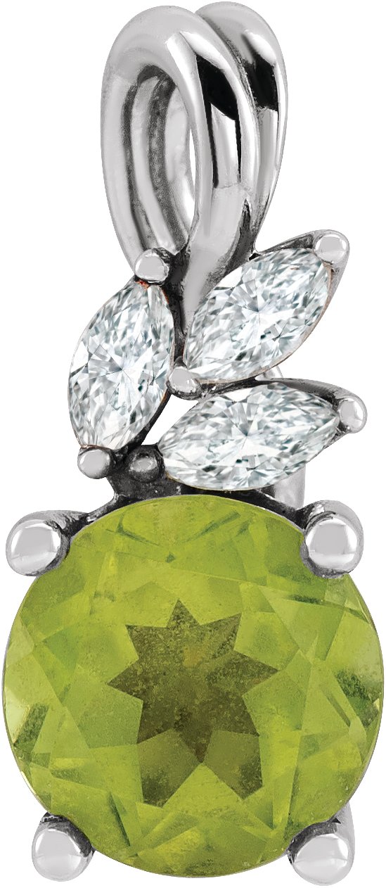 Platinum Round Natural Peridot & Natural Diamond Accented Floral Necklace or Pendant