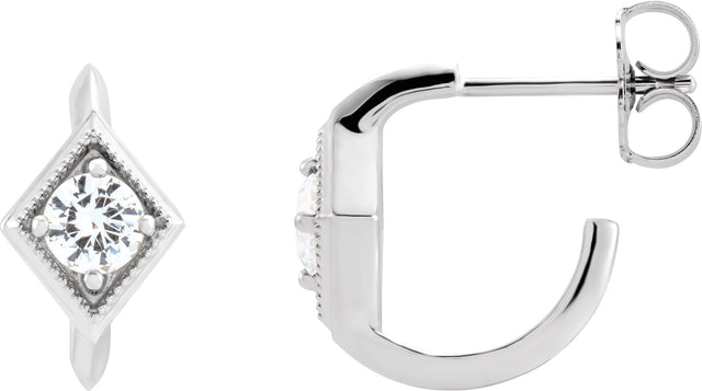 Platinum Round Natural White Sapphire Geometric Hoop Earrings