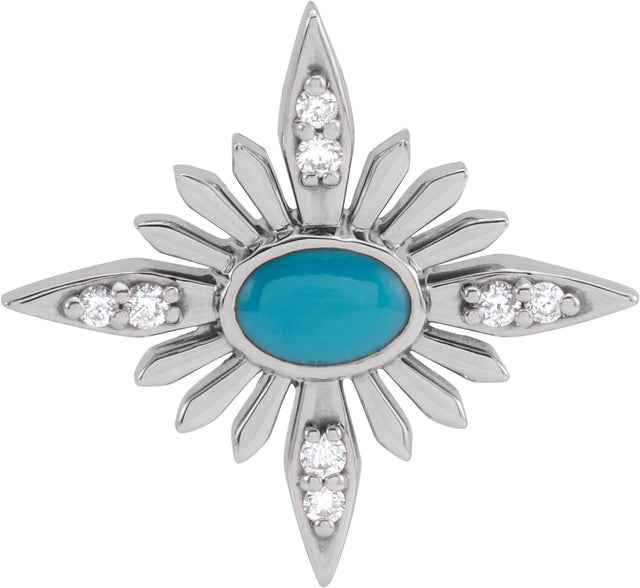 14K Gold Oval Natural Turquoise & Natural Diamond Star Necklace or Pendant - White Gold