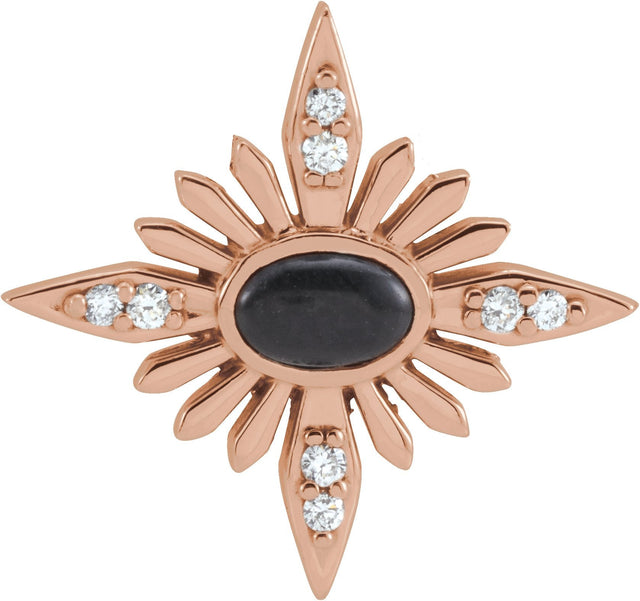 14K Gold Oval Natural Black Onyx & Natural Diamond Star Necklace or Pendant - Rose Gold