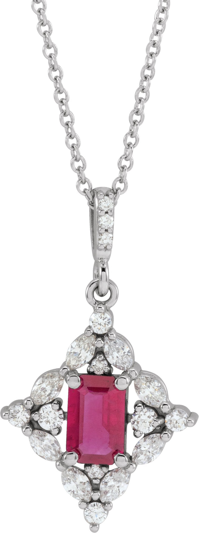 Platinum Emerald Natural Ruby & Natural Diamond Halo-Style Necklace or Pendant