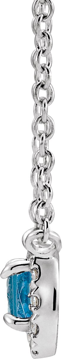 Platinum Square Natural Aquamarine & Natural Diamond Halo-Style Necklace