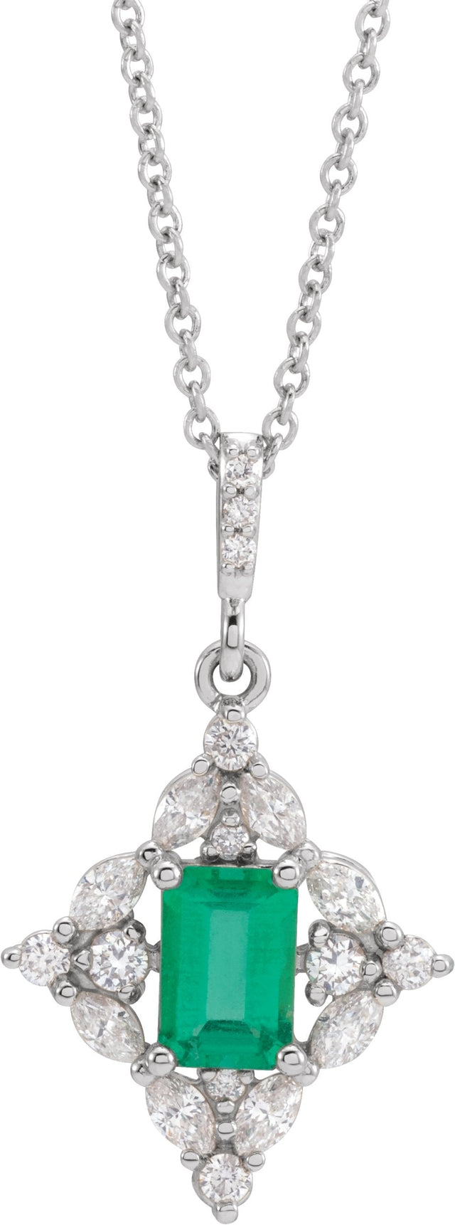 Platinum Emerald Natural Emerald & Natural Diamond Halo-Style Necklace or Pendant – 1/3 CTW