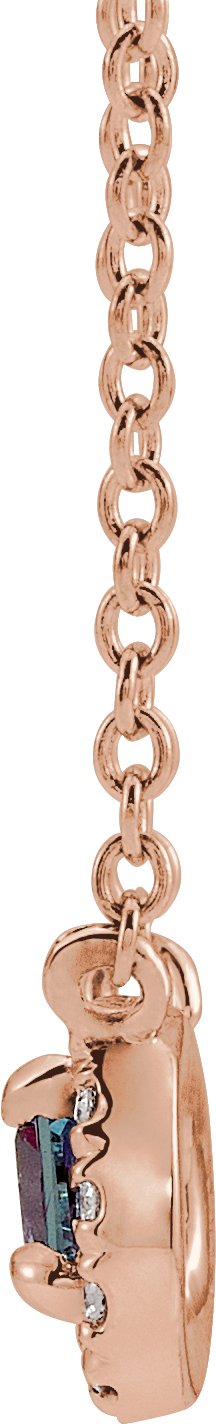 14K Gold Square Lab-Grown Alexandrite & Natural Diamond Halo-Style Necklace - Rose Gold