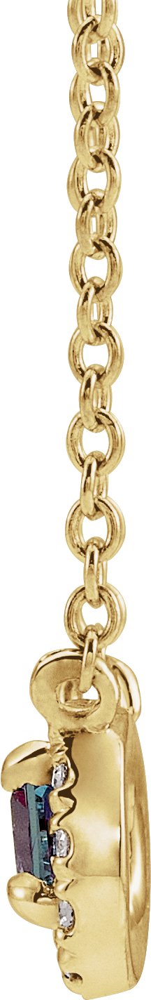 14K Gold Square Lab-Grown Alexandrite & Natural Diamond Halo-Style Necklace - Yellow Gold