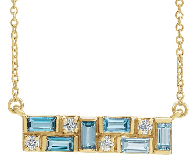 14K Gold Natural Diamond Accented Baguette Bar Necklace - Yellow Gold
