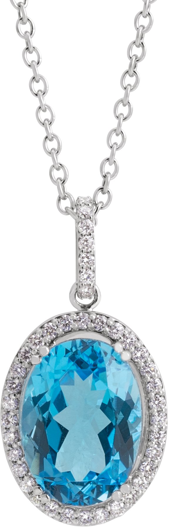 14K Gold Oval Natural Swiss Blue Topaz & Natural Diamond Halo-Style Necklace or Pendant