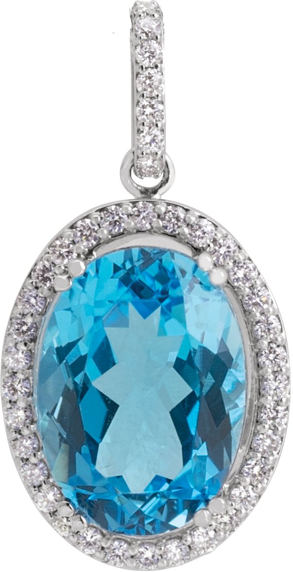 14K Gold Oval Natural Swiss Blue Topaz & Natural Diamond Halo-Style Necklace or Pendant