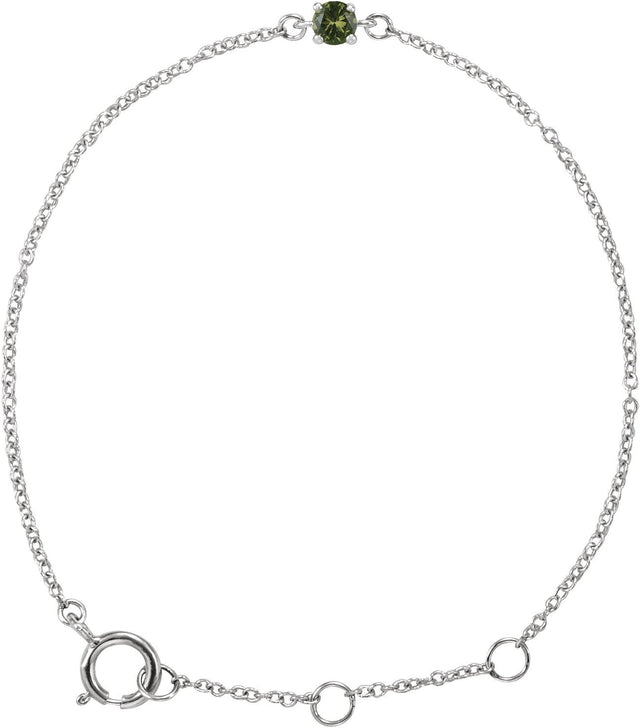 14K Gold Round Peridot Youth Birthstone Bracelet - White Gold