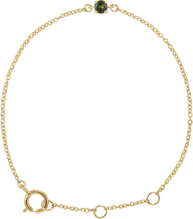 14K Gold Round Peridot Youth Birthstone Bracelet - Yellow Gold