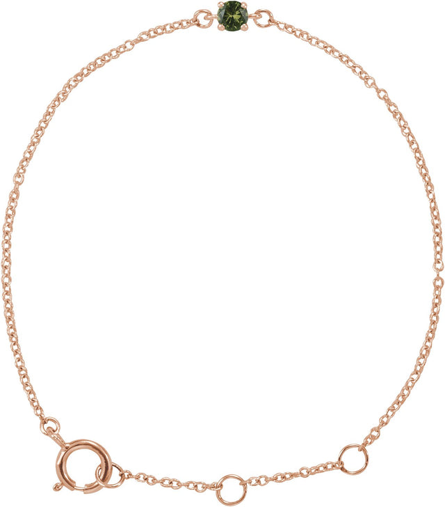 14K Gold Round Peridot Youth Birthstone Bracelet - Rose Gold