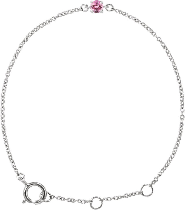 14K Gold Round Pink Tourmaline Youth Birthstone Bracelet - White Gold