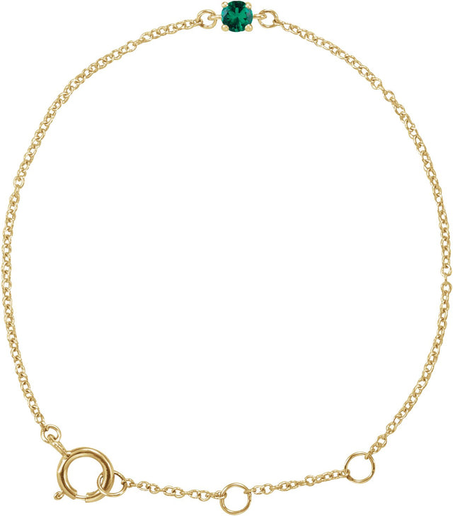 14K Gold Round Emerald Youth Birthstone Bracelet - Yellow Gold