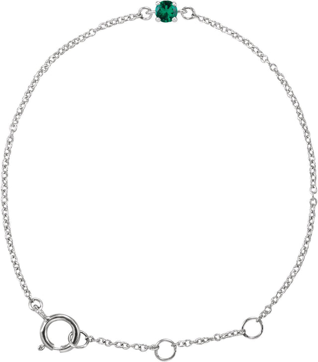 14K Gold Round Emerald Youth Birthstone Bracelet - White Gold