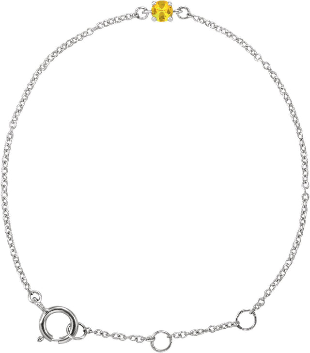 14K Gold Round Citrine Youth Birthstone Bracelet - White Gold