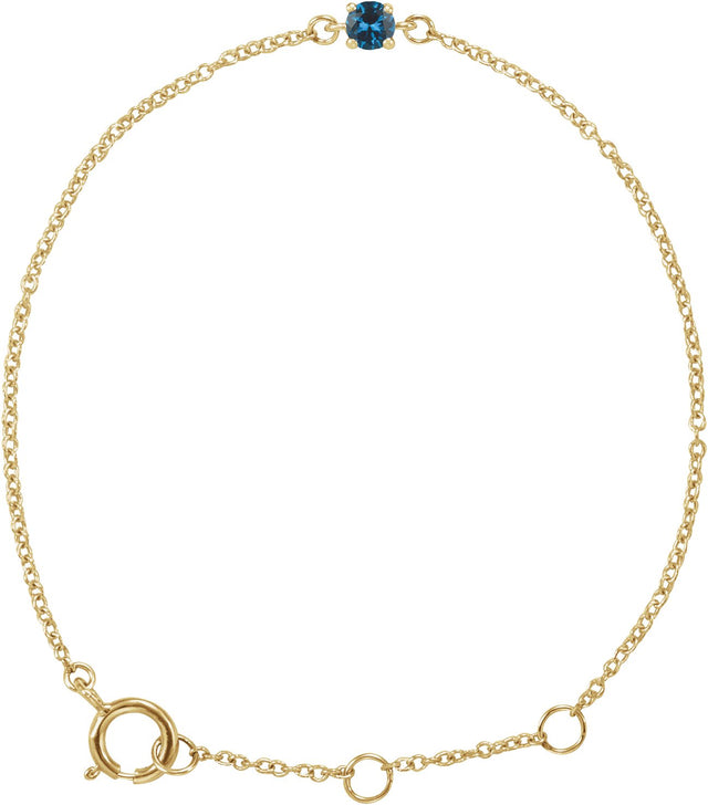 14K Gold Round Blue Zircon Youth Birthstone Bracelet - Yellow Gold
