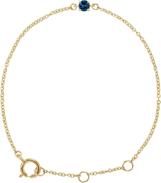 14K Gold Round Blue Sapphire Youth Birthstone Bracelet - Yellow Gold