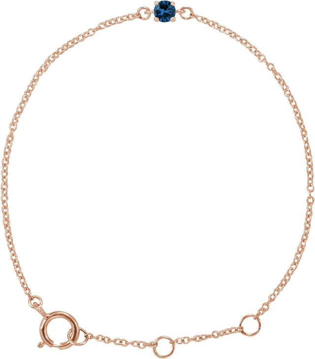 14K Gold Round Blue Sapphire Youth Birthstone Bracelet - Rose Gold