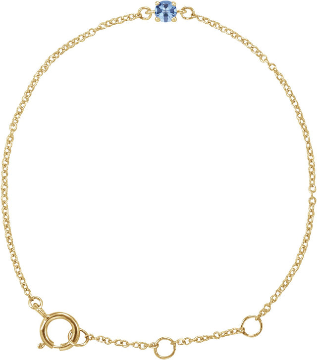14K Gold Round Aquamarine Youth Birthstone Bracelet - Yellow Gold