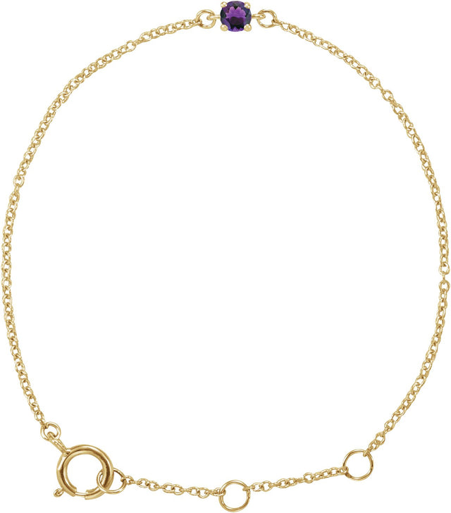 14K Gold Round Amethyst Youth Birthstone Bracelet