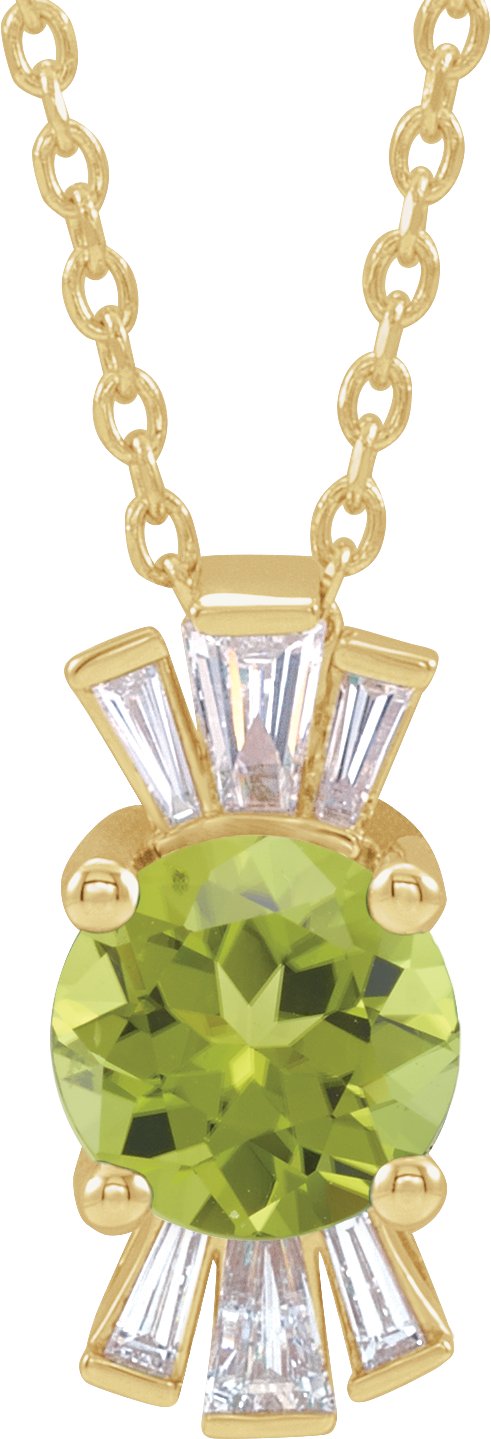 14K Gold Round Natural Peridot & Natural Diamond Accented Necklace or Pendant – 1/6 CTW - Yellow Gold