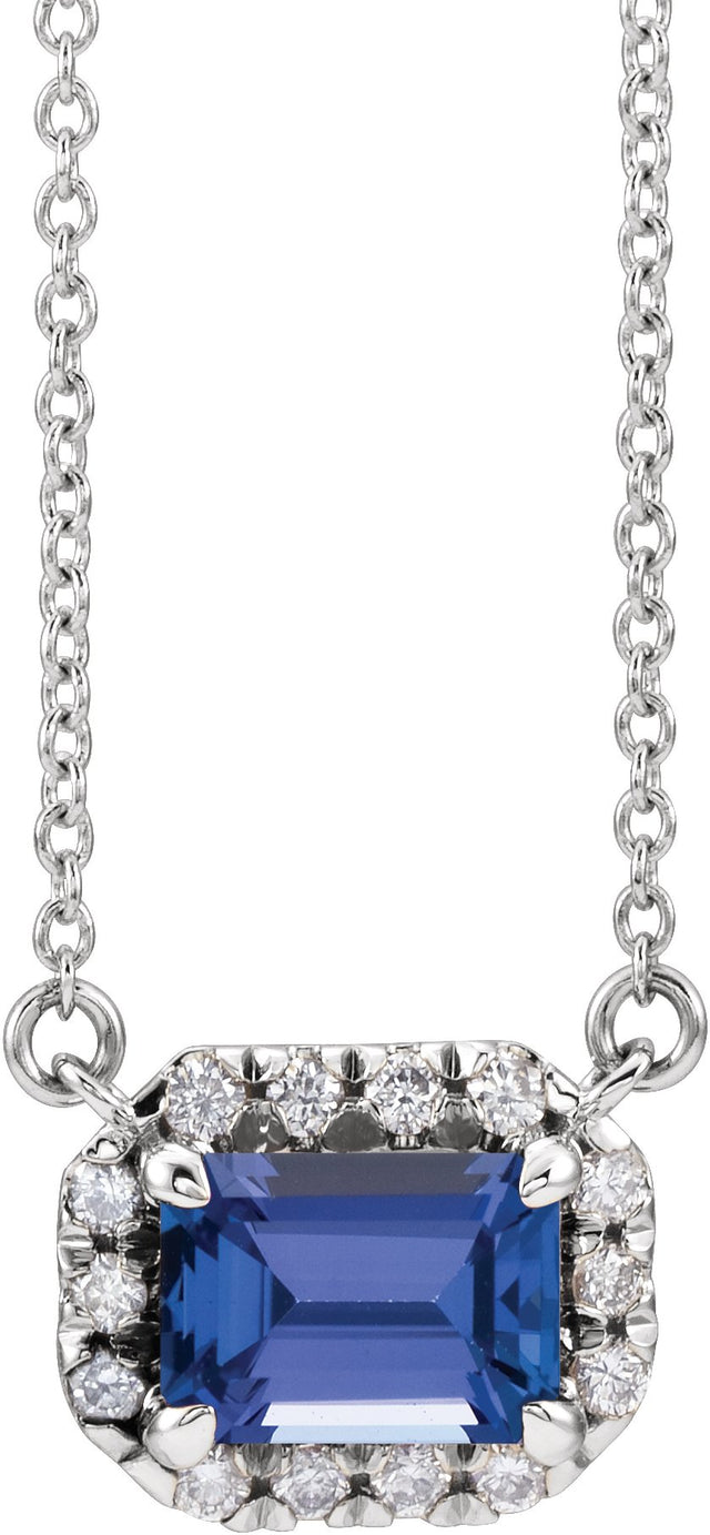 Platinum Emerald Natural Tanzanite & Natural Diamond French-Set Halo-Style Necklace