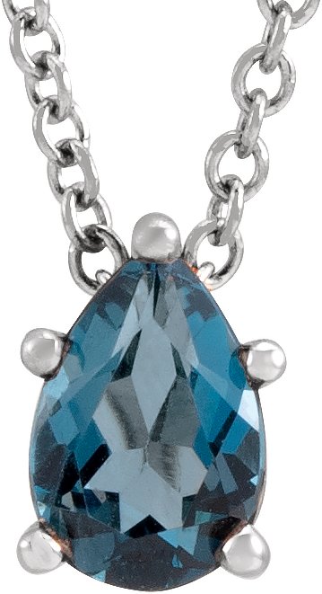 Platinum Natural London Blue Topaz Pear 5-Prong Solitaire Necklace or Slide Pendant