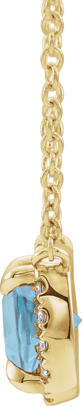 14K Gold Square Natural Aquamarine & Natural Diamond Halo-Style Necklace - Yellow Gold