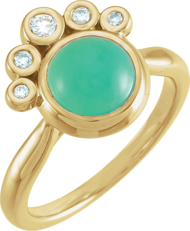 14K Gold Round Natural Diamond Bezel-Set Cabochon Ring - Yellow Gold