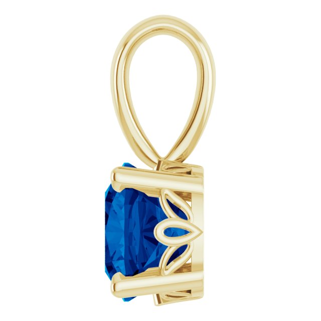 14K Gold Cushion Lab-Grown Blue Sapphire Solitaire Scroll Setting Pendant - Yellow Gold - view 3