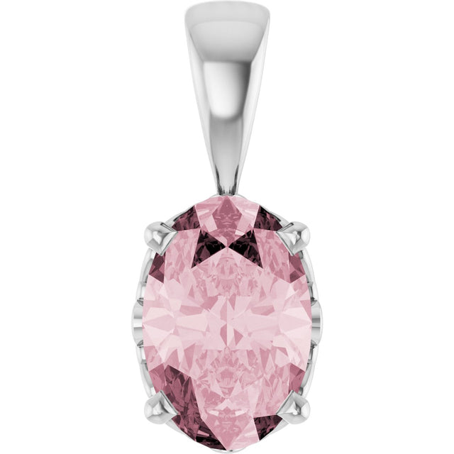 14K Gold Natural Pink Morganite Oval 4-Prong Solitaire Necklace or Pendant - White Gold