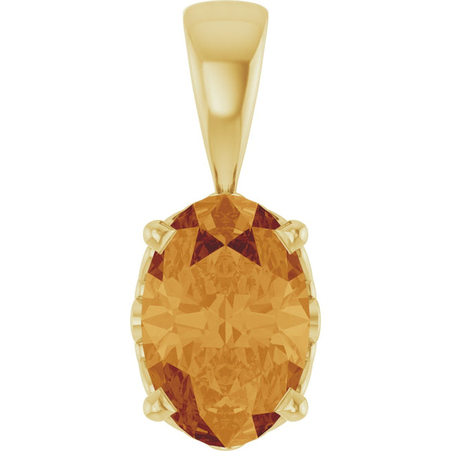 14K Gold Natural Citrine Oval 4-Prong Solitaire Necklace or Pendant - Yellow Gold