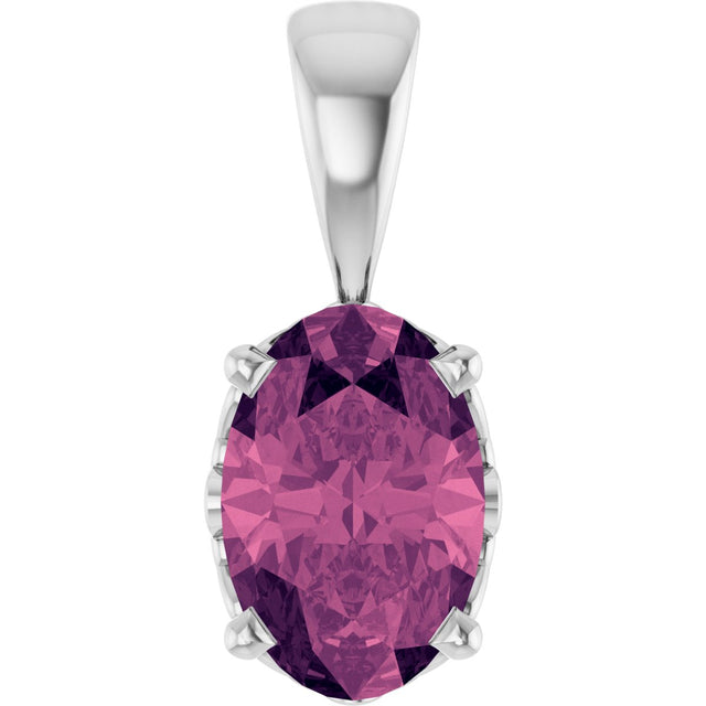 14K Gold Natural Pink Tourmaline Oval 4-Prong Solitaire Necklace or Pendant - White Gold
