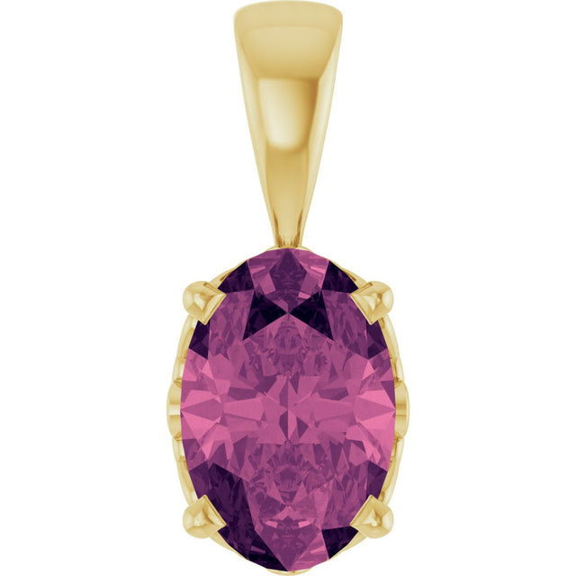 14K Gold Natural Green Tourmaline Oval 4-Prong Solitaire Necklace or Pendant - Yellow Gold