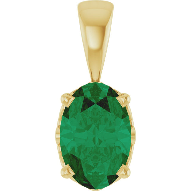 14K Gold Lab-Grown Emerald Oval 4-Prong Solitaire Necklace or Pendant - Yellow Gold