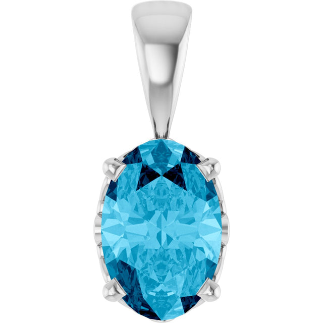 14K Gold Natural Aquamarine Oval 4-Prong Solitaire Necklace or Pendant - White Gold