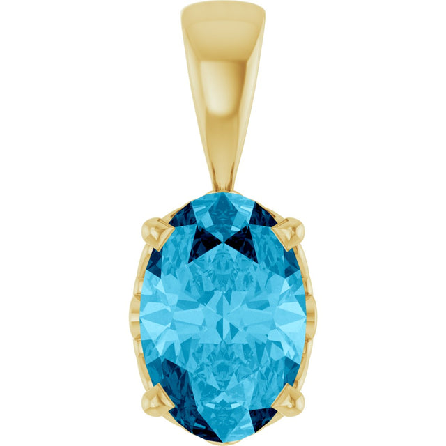 14K Gold Natural Aquamarine Oval 4-Prong Solitaire Necklace or Pendant - Yellow Gold