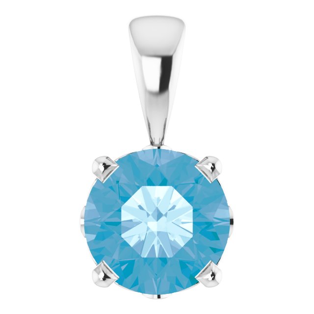 14K Gold Natural Swiss Blue Topaz Round 4-Prong Scroll Setting Pendant - White Gold