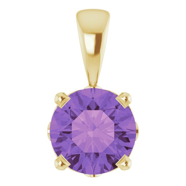 14K Gold Natural Amethyst Round 4-Prong Scroll Setting Pendant - Yellow Gold