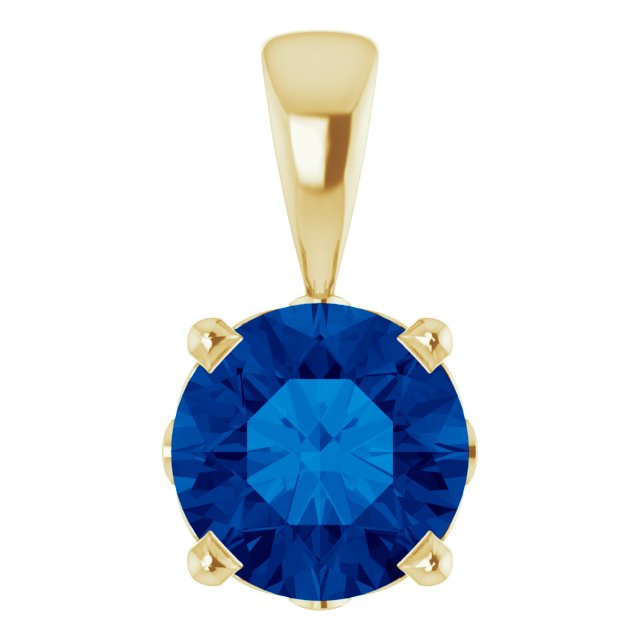14K Gold Lab-Grown Blue Sapphire Round 4-Prong Scroll Setting Pendant - Yellow Gold