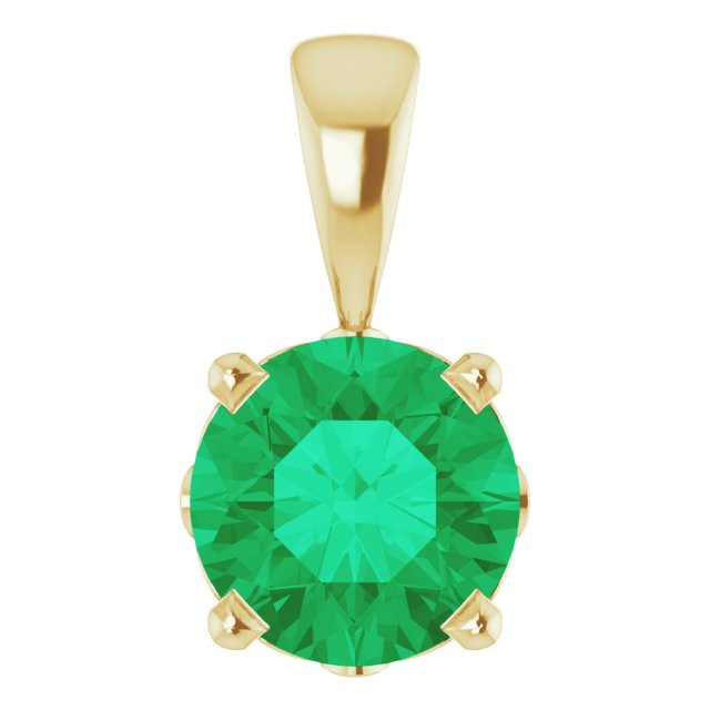 14K Gold Lab-Grown Emerald Round 4-Prong Scroll Setting Pendant - Yellow Gold