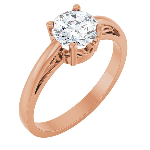14K Gold Round Created Moissanite Solitaire Scroll Setting Ring