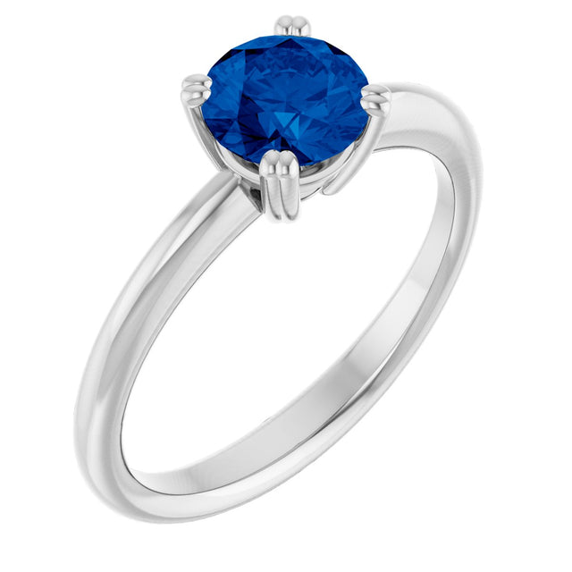10K Gold Oval Lab-Grown Blue Sapphire Double-Prong Ring - White Gold