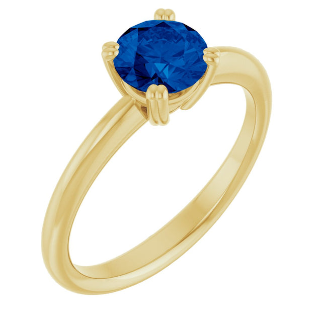 14K Gold Oval Lab-Grown Blue Sapphire Double-Prong Ring - Yellow Gold